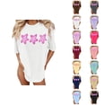 thumbnail image 1 of Beach Vacation T Shirts for Women 2026 Summer Casual Short Sleeve Crewneck Oversized Tropical Flower Graphic Tees, 1 of 5