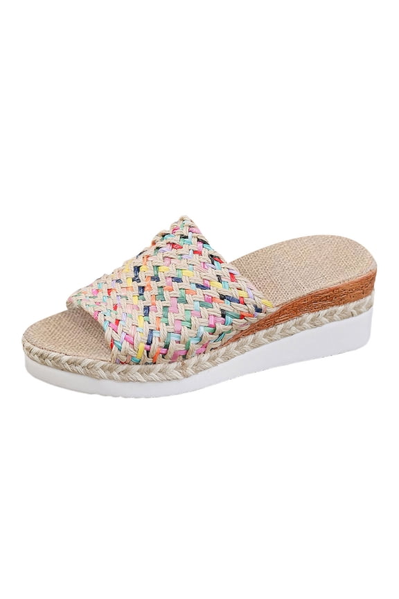 Beach Vacation Wedge Sandals Women's Espadrille Platform Raffia Summer Shoes