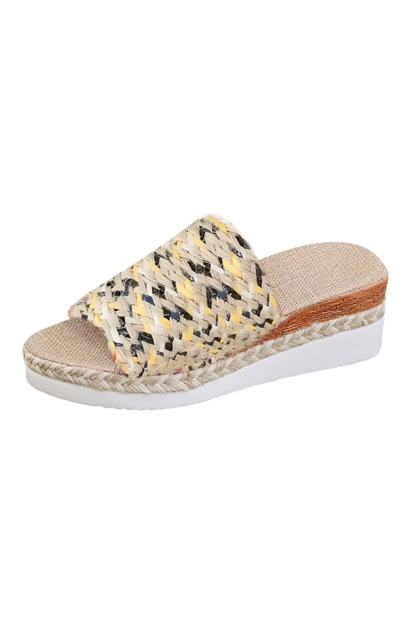 Raffia Platform Wedge Sandals Women's Summer Espadrille Beach Shoes