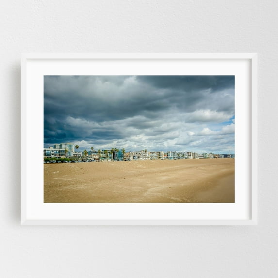The Beach in Venice, Los Angeles 01 - Los Angeles California Photography Beach Coastal Beach House Architecture Skyline Scenic Palm Tree White Framed Wall Art Print 24 x 36 inches