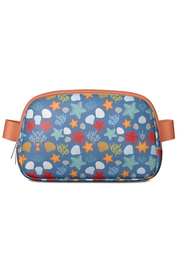 Beach Vibe Fanny Pack for Women – Ocean-Inspired Waist Bag with Mermaid, Seahorse, Anchor & Seashell Pattern, Tropical Nautical Design