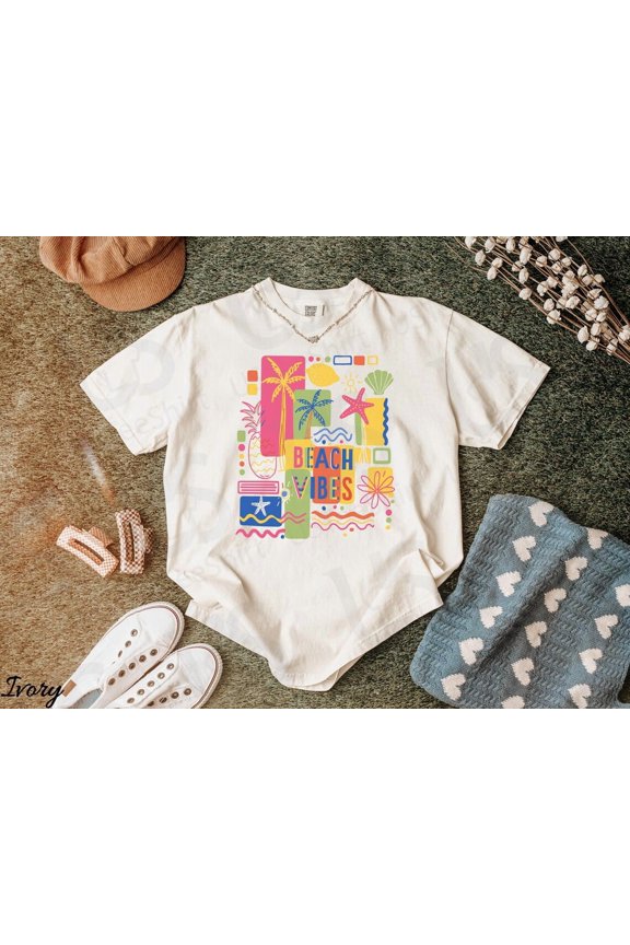 Beach Vibes Abstract Summer Retro 80S Vacation Top Colorful Tropical Outfit Funky Apparel T-Shirt