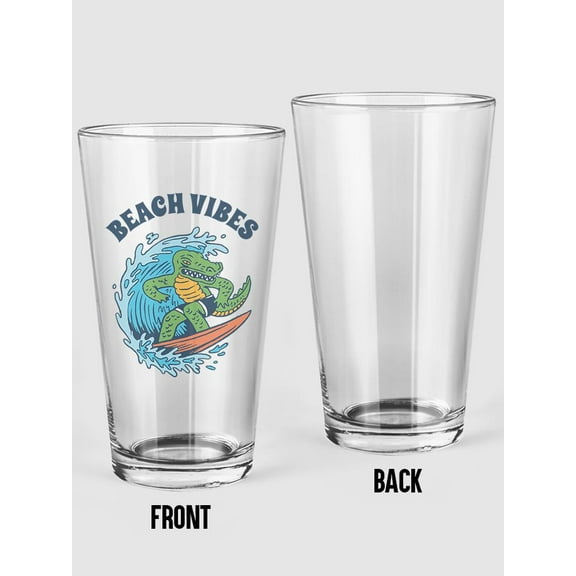 Beach Vibes Alligator Surf Pint Glass -Smartprints Designs, 16 oz Transparent Glass