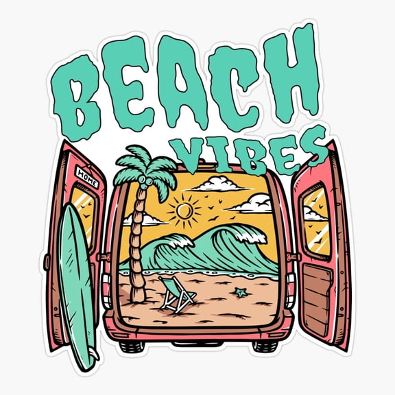 Beach Vibes Combi Van Sticker