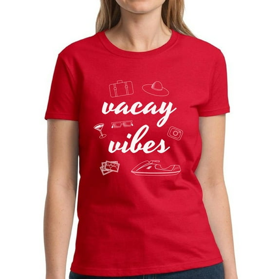Beach Vibes Vacay Shirt for Women - S M L XL 2XL 3XL Summer Hot Graphic Tee - T-Shirt Pool Party Tee Gift
