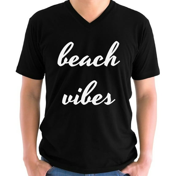 Beach Vibes White V-Neck T-Shirt for Men - S M L XL 2XL Graphic Tee - Vacation V neck Cool Mens Shirt