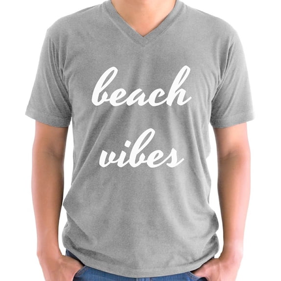 Beach Vibes White V-Neck T-Shirt for Men - S M L XL 2XL Graphic Tee - Vacation V neck Cool Mens Shirt