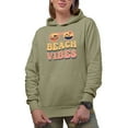 thumbnail image 1 of Beach Vibes with Sunglasses, Summer Themed, Groovy Retro Wavy Text Merch Gift, Sand Hooded Sweatshirt or Hoodie, Large, 1 of 5