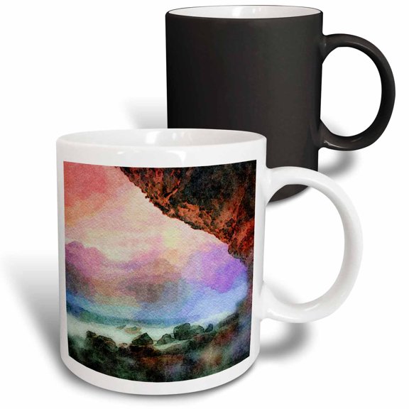 3drose, Beach View from a Cave Image of Watercolor Painting, 11oz Magic Transforming Mug