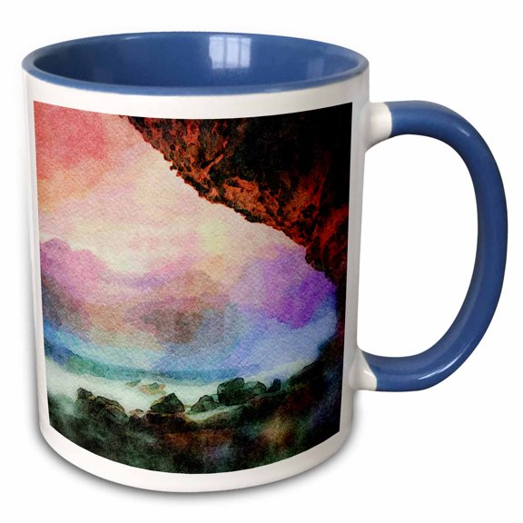 3drose, Beach View from a Cave Image of Watercolor Painting, 11oz Two-tone Blue Mug