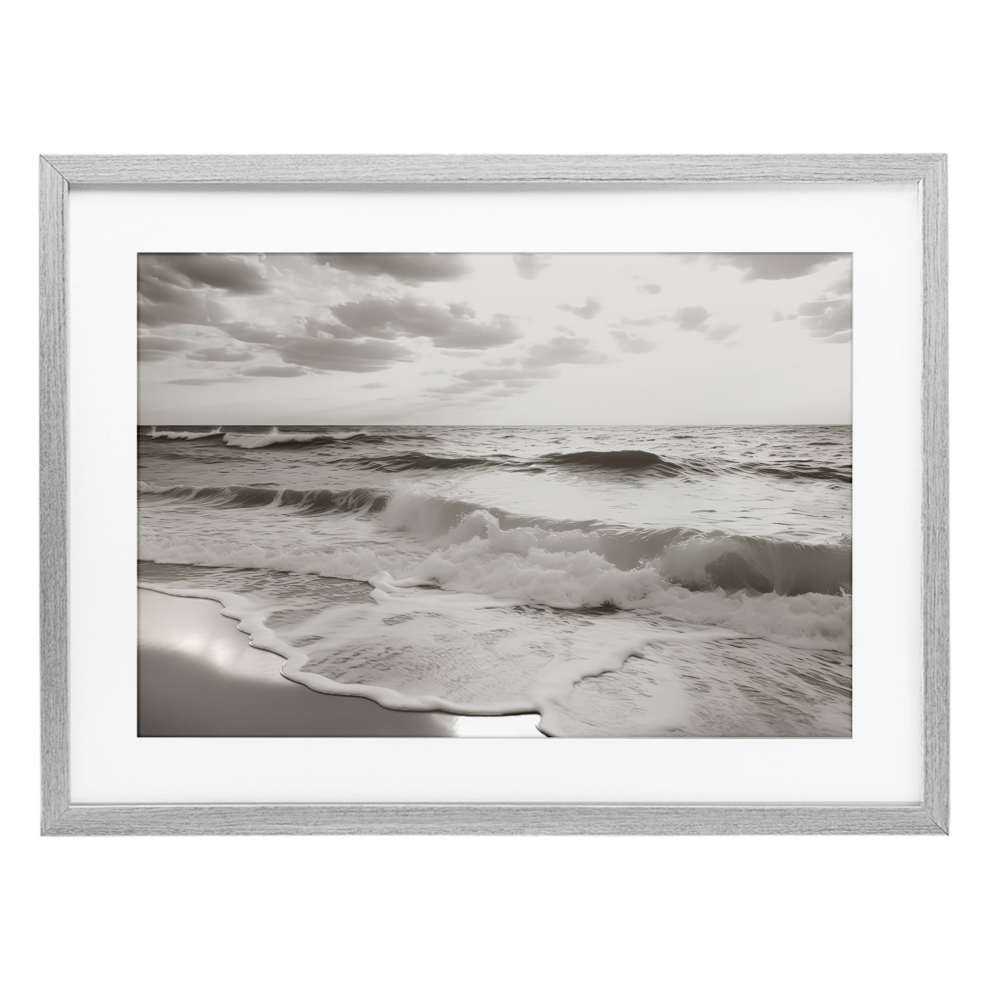 Beach View Reverie Gray Framed Print Under Glass, design by Decent Exposures