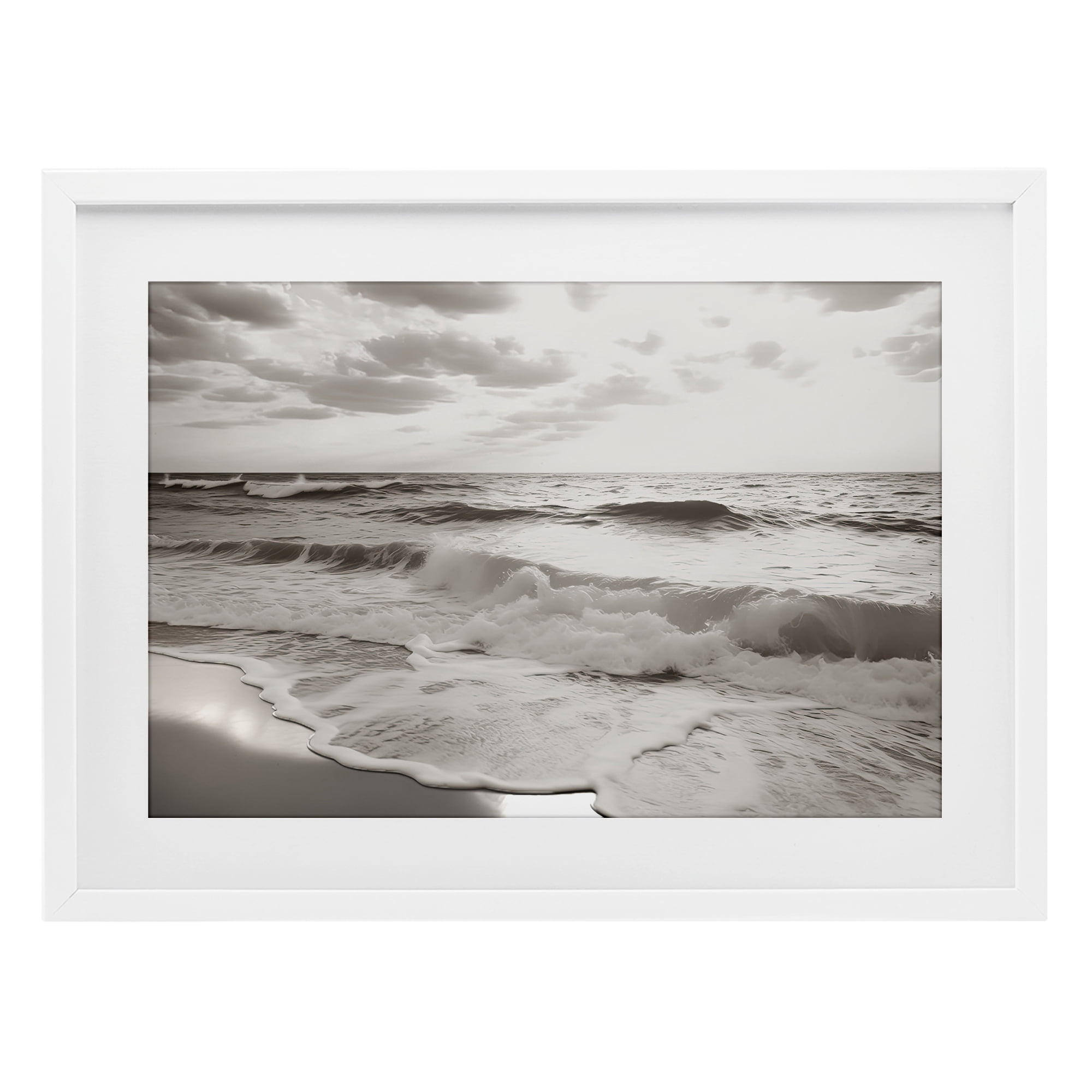 Beach View Reverie White Framed Print Under Glass, design by Decent Exposures