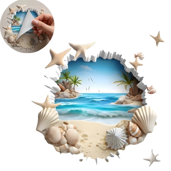 Beach View Wall Decal Art Decor,Ocean Wall Decals Stickers,3D Sea Landscape View Sticker Mural Home Gift for Bedroom, Living Room, Office, Home Decoration