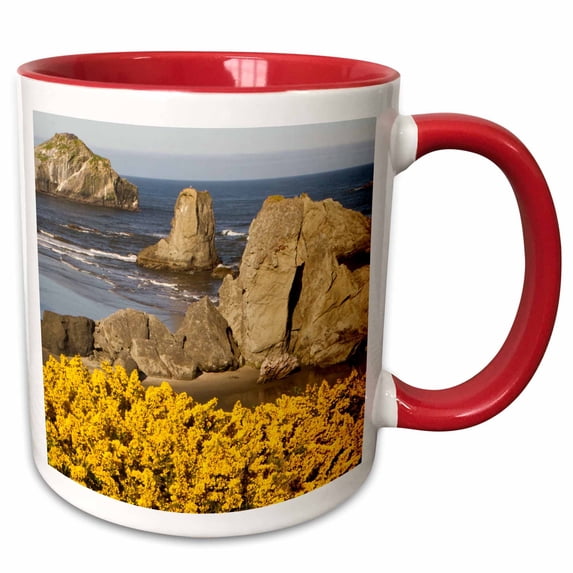 3drose, Beach Views, Bandon, Oregon, Usa - Us38 Wsu0097 - William Sutton, 11oz Two-tone Red Mug