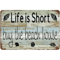 Beach Vintage Metal Sign5.5x8 inches ,Summer Signs Life is Short Buy The Beach House,Beach House Retro Decor,Surf Decor,Nautical Decor,for Farmhouse Cafe Kitchen Bathroom Garden Funny Wall Decor