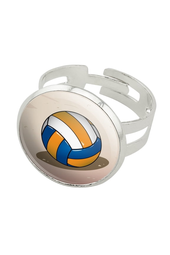 Beach Volleyball Cartoon Silver Plated Adjustable Novelty Ring