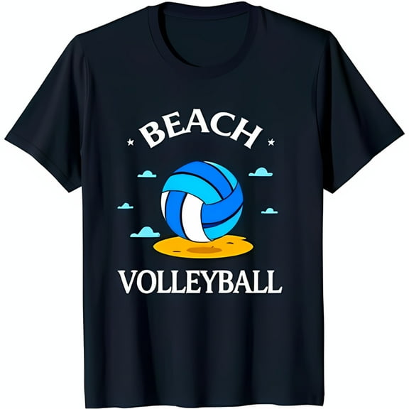 Beach Volleyball Graphic T-Shirt Blue with Star and Volleyball Design