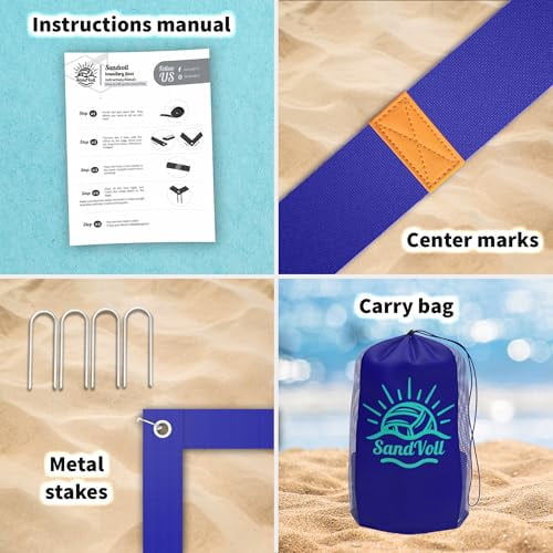 SandVoll Beach Volleyball Lines For Grass - 2 Inch Official Court Size