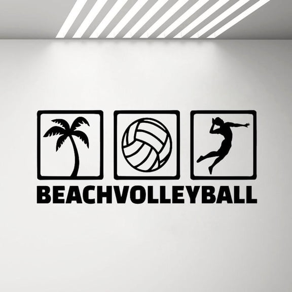 Beach Volleyball Logo Wall Sticker Sports Bedroom Vinyl Art Decals Home Interior Decoration Waterproof Mural 57x24cm