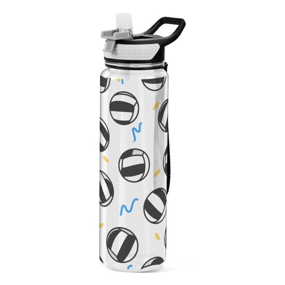 Beach Volleyball Pattern Sport Water Bottle Tritan with Straw 1000ml Portable for Outdoor Daily Use