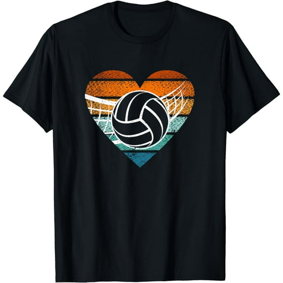 Beach Volleyball Silhouette Vintage Heart Retro Team Players T-Shirt