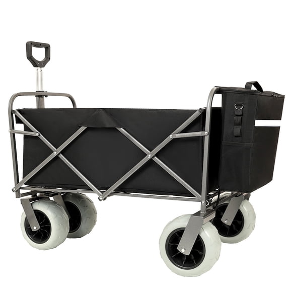 Beach Wagon with Big Wheels for Sand, 500lbs Capacity - All Terrain Steel Frame Utility Cart, 9" Pneumatic Tires, Collapsible Folding Design, Strap with Multiuse Bag