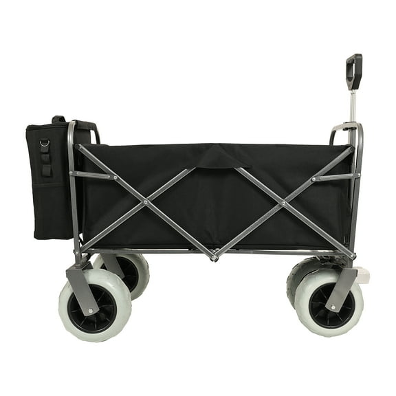 Beach Wagon with Big Wheels for Sand 500lbs capacity - All Terrain Steel Frame Utility Cart with 9" Pneumatic Tires, Collapsible Folding Design ,strap with multiuse bag ,black