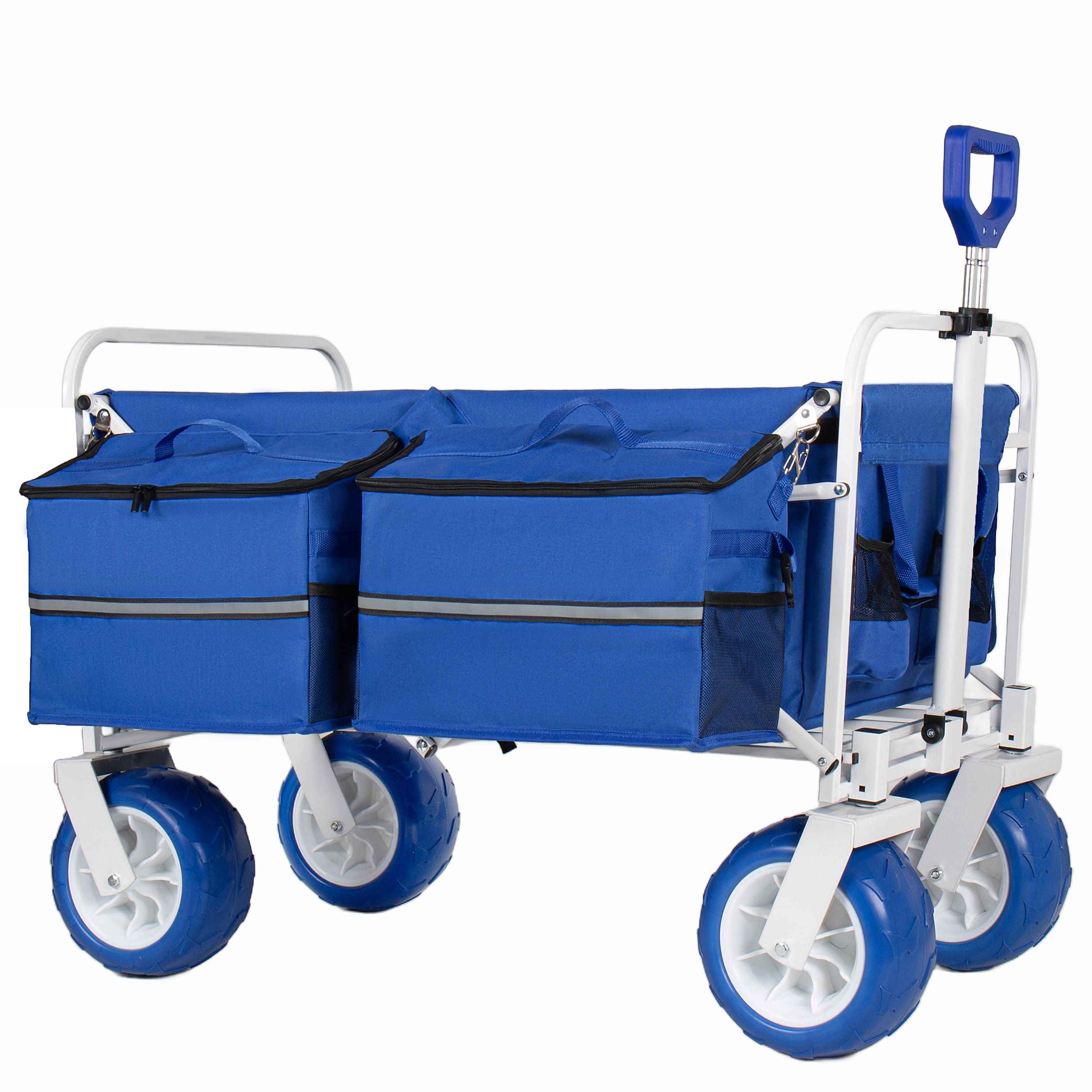 Beach Wagon Cart 500lbs Heavy Duty Collapsible Folding Wagon Oversized 150L 9 Inch PVC All-Terrain Wheels Adjustable Handle Cooler Storage Bags Beach Camping Garden Outdoor Sports Blue