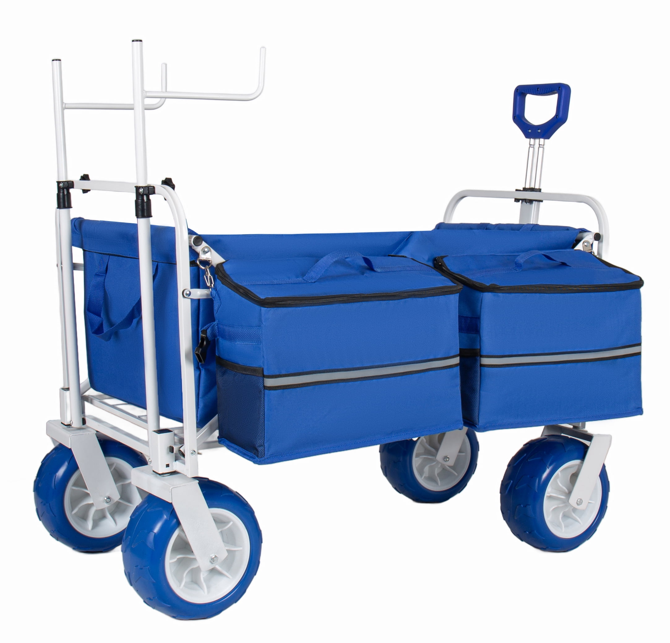Beach Wagon Cart Chair Racks 9 Inch All-Terrain Wheels 500lbs Heavy Duty Collapsible Folding Wagon Adjustable Handle Cooler Storage Bags Beach Camping Garden Outdoor Sports Blue