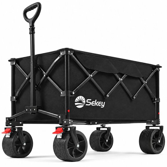 Beach Wagon, Foldable All-Terrain Cart, 400 lb Capacity, 250L, Black, Oxford Fabric and PVC, for Sand and Rough Terrain