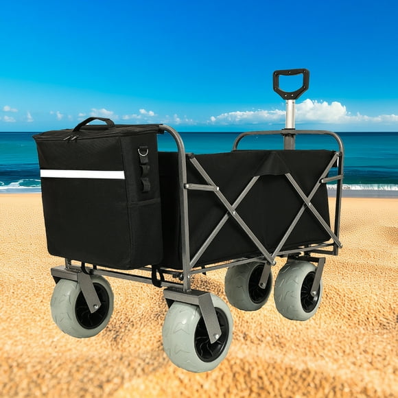 Beach Wagon for Sand: Balloon Big Wheel Beach Cart - Collapsible Heavy Duty Wagon 500 LBS for Camping Sand Fishing