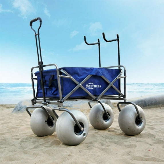 Beach Wagon with 13" Balloon Tiers, Collapsible Cart with Big Wheels for Sand, Pump Included (Beach Wagon with Chair Racks)