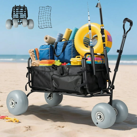 Beach Wagon with Balloon Wheel, 400 LBS Heavy Duty Beach Cart with Big Wheels for Sand, Utility Folding Cart for Camping Fishing Outdoor