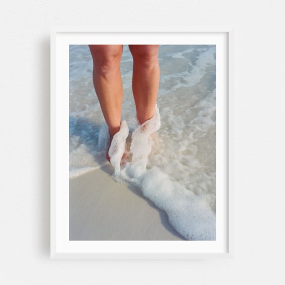 Beach Walk - Santa Rosa Beach Florida Photography Beach Coastal Ocean Waves Seaside Summer Water White Framed Wall Art Print 16 x 20 inches