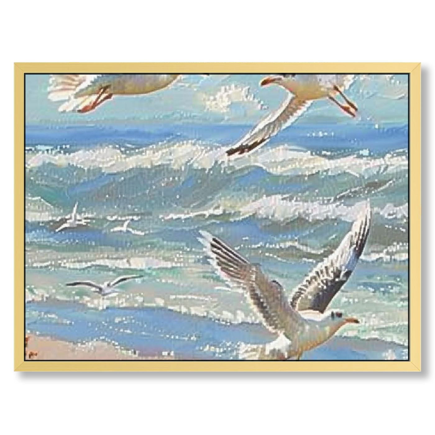 Seaside Seagull Coastal Canvas Wall Art with Wooden Frame