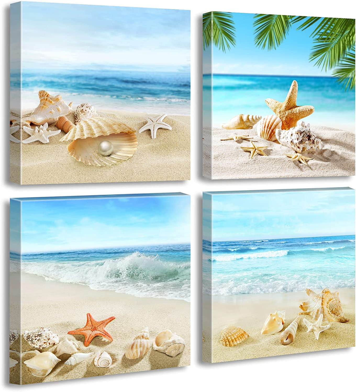 Beach Wall Art Bathroom Paintings Decor Seashell Starfish Nature Canvas