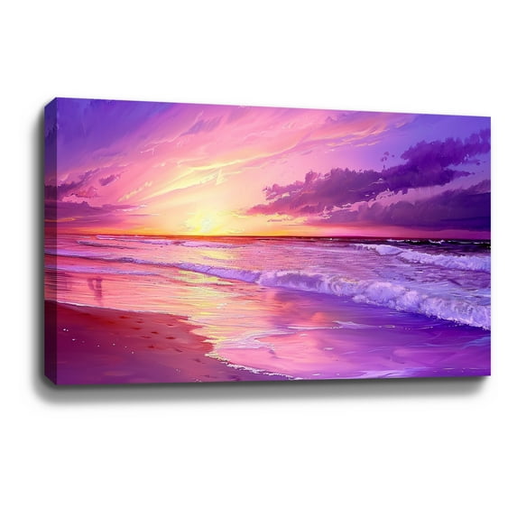 Beach Wall Art Beach Canvas Wall Art Purple Beach Canvas art Framed wall art Painting For Livingroom Decor Office Bedroom Decoration