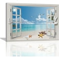 thumbnail image 1 of Beach Wall Art Beach Pictures Wall Decor 3D Window Art Starfish Blue Sea Coastal Painting Canvas Art Palm Tree Wall Decor Ocean Painting Tropical Wall Decor Framed for Bathroom Living Room Bedroom, 1 of 6