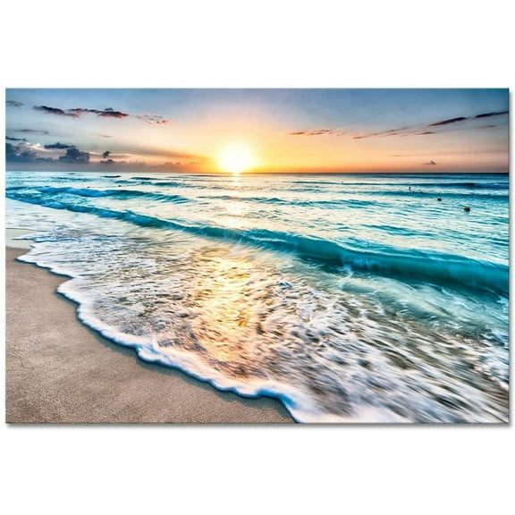Beach Wall Art Beach Sunset Framed Painting Ocean Waves Canvas Art For Bedroom Livingroom Decoration Ready to Hang