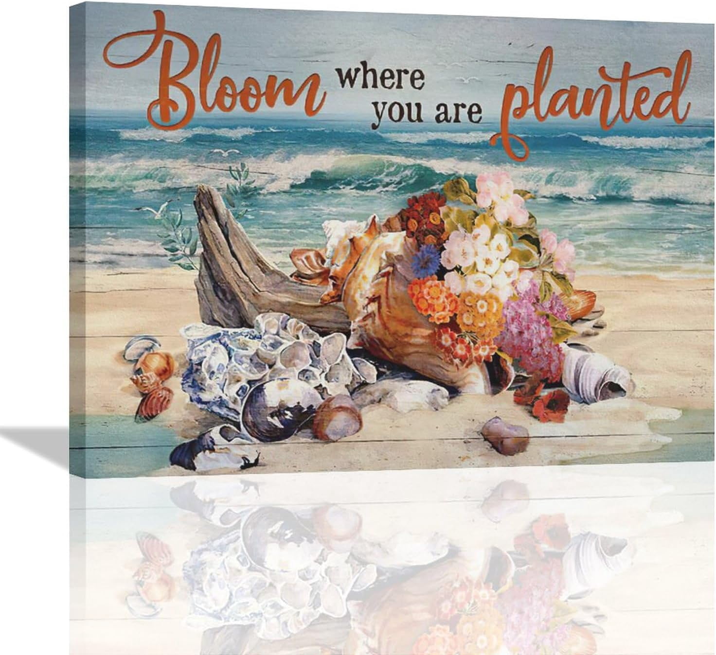 Beach Wall Art Coastal Floral Seascape Pictures Flower Seashell Canvas ...