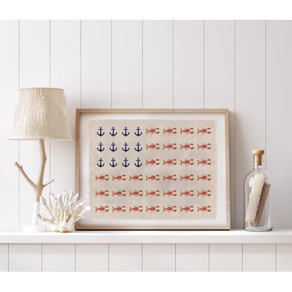 Beach Wall Art, Coastal Vintage Flag Poster, East Coast Lobster Tapestry, Summer Wall Art