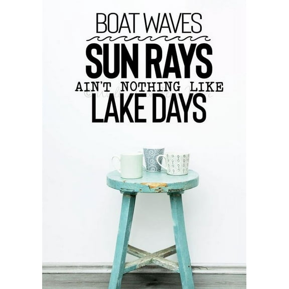 Beach Wall Art Decal Lake Days Summer Quote Camper Art Vinyl Stickers 23x17-Inch Black