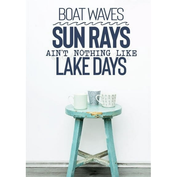 Beach Wall Art Decal Lake Days Summer Quote Camper Art Vinyl Stickers 23x17-Inch Deep Blue