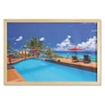thumbnail image 1 of Beach Wall Art with Frame, Swimming Pool Coastal Seascape Sand Palm Trees Holiday Travel Resort Image, Printed Fabric Poster for Bathroom Living Room Dorms, 35" x 23", Multicolor, by Ambesonne, 1 of 2
