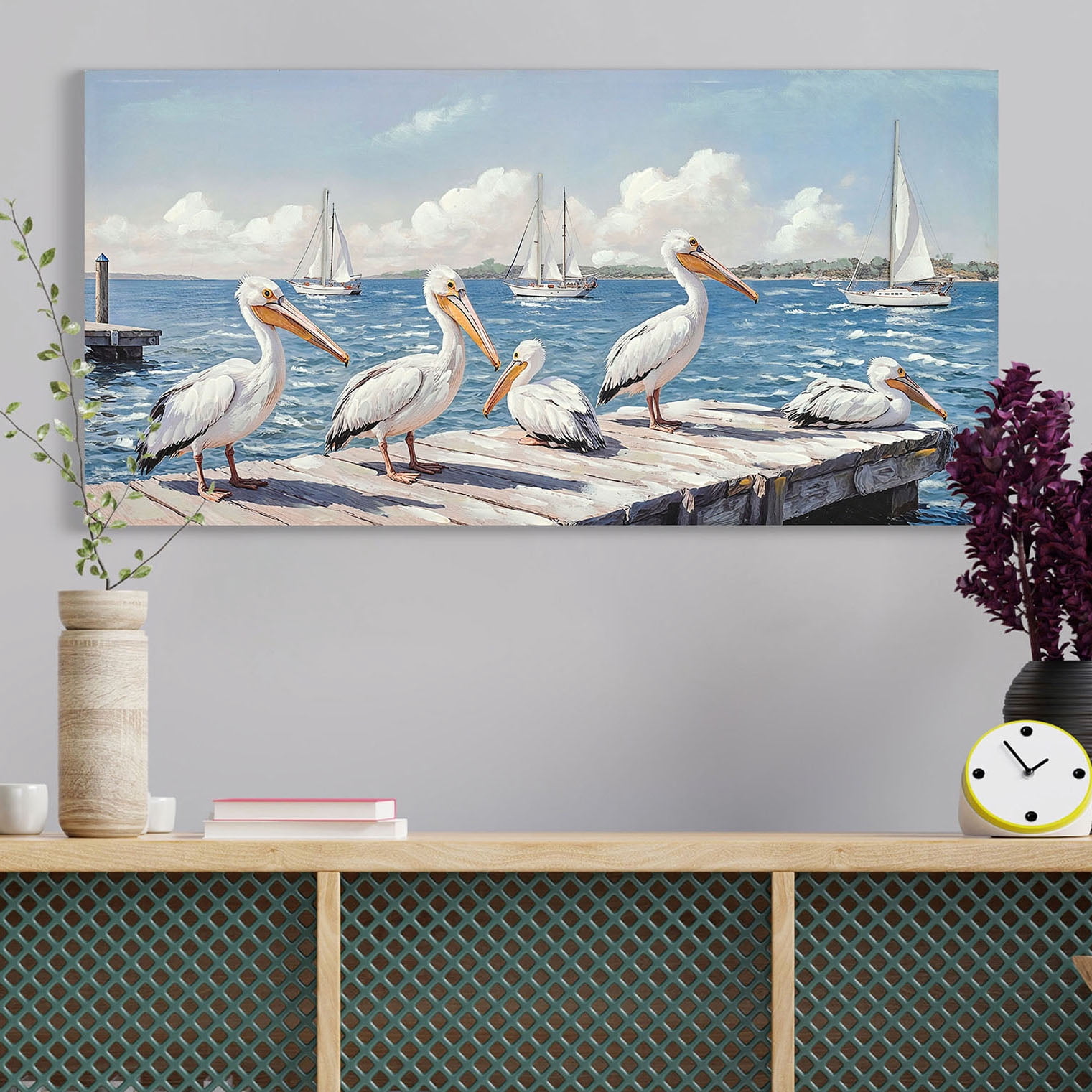Beach Wall Art - Large Blue Ocean Seagull Canvas Pictures for Living ...