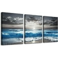 thumbnail image 1 of Beach Wall Art For Living Room Canvas Wall Decor For Bedroom Office Decorations Blue Sea Wave Paintings Black And White Wall Pictures Artworks Bathroom Canvas Art Modern Home Decor 3 Piece, 1 of 6