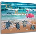 thumbnail image 1 of Beach Wall Art for Living Room, Sea Turtle Seashell and Pink Flamingo Inspirational Quote on Tropical Beach Coastal Canvas Wall Art Blue Ocean Framed Wall Art for Bathroom Bedroom Decor, 16X12 inches, 1 of 6