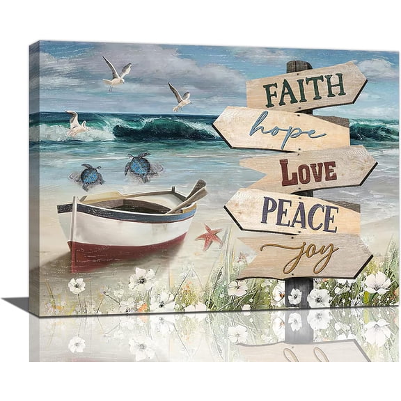 Beach Wall Art Nautical Bathroom Decor Ocean Sea Turtle Pictures Painting Motivational Quotes Teal Coastal Artwork Boat Seaside Canvas Home Decor Framed for Bathroom Bedroom Living Room 12"x16"