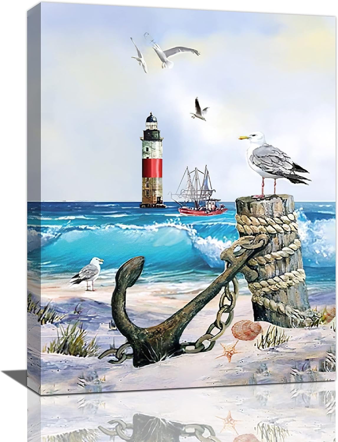 Beach Wall Art Nautical Lighthouse Anchor Wall Decor Ocean Coastal ...