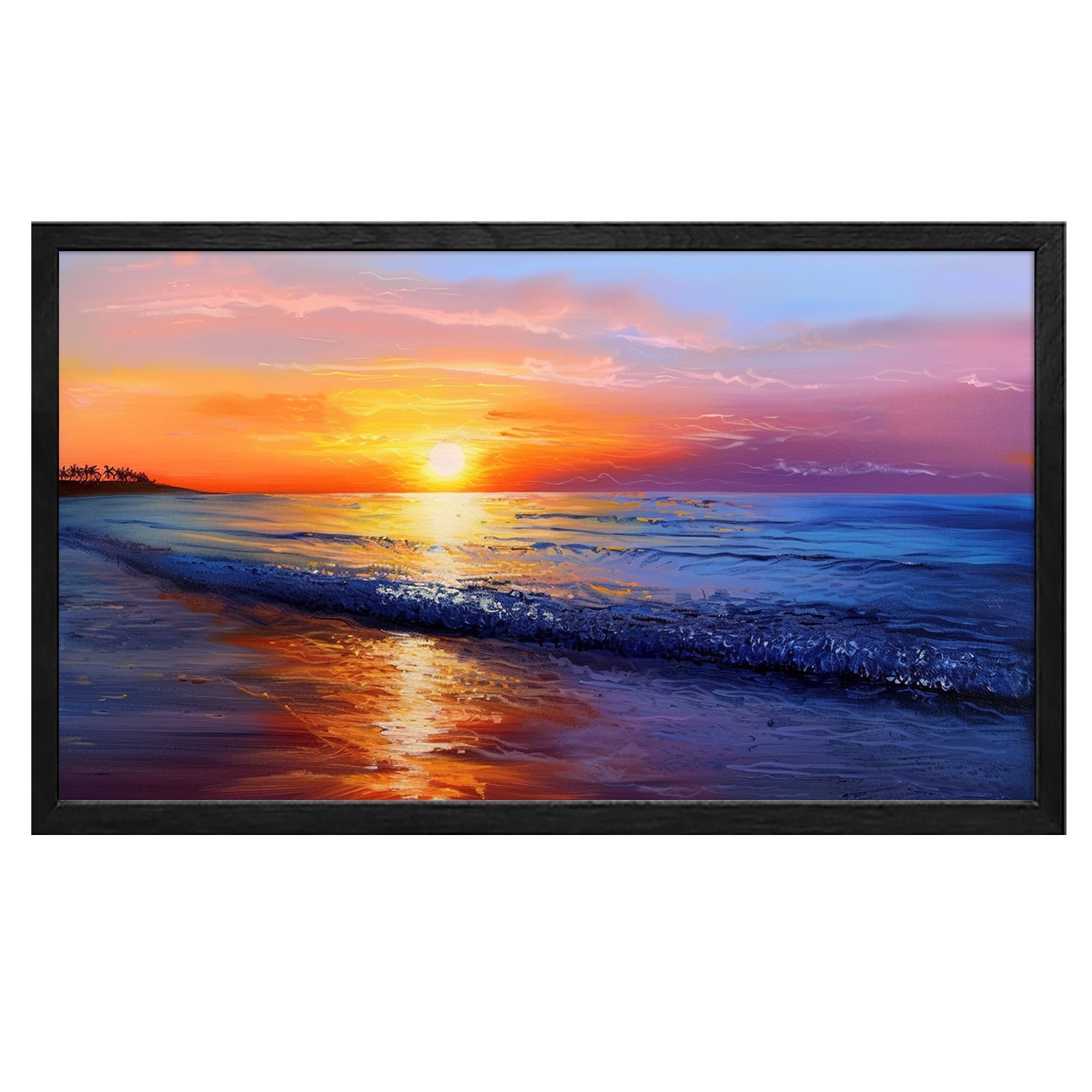 Beach Wall Art Ocean Wall Art Sunset Sea Wave Canvas art Framed wall art Painting For Livingroom Decor Office Bedroom Decoration